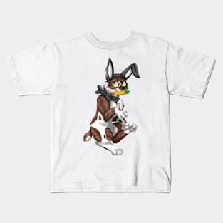 Bobtail BunnyCat: Chocolate Bicolor Tabby (Black) Kids T-Shirt